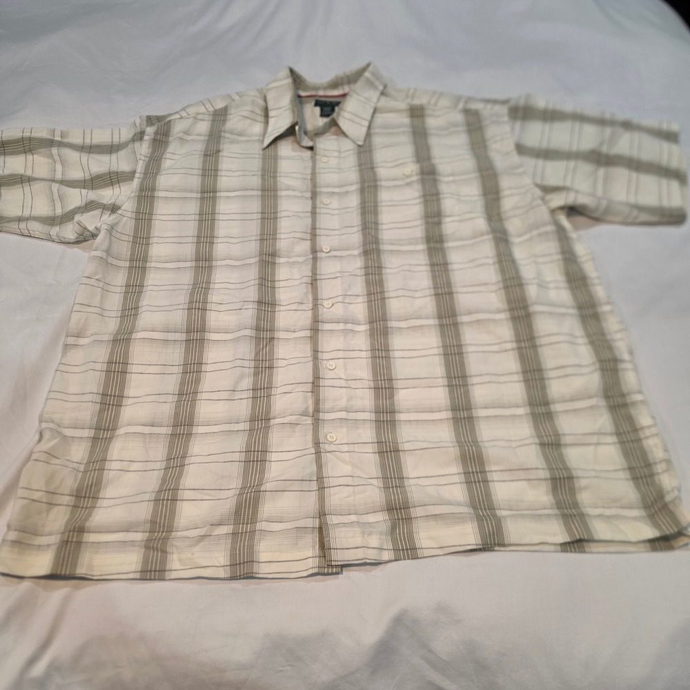 David Taylor Button Down Shirt Mens 2XL Beige Plaid Excellent Luxury Microfiber